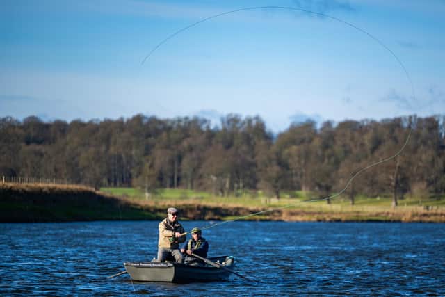 Angler Kent Håkansson from Sweden casts the first line of the River Tweed salmon fishing season in Kelso. Photo: Phil Wilkinson.