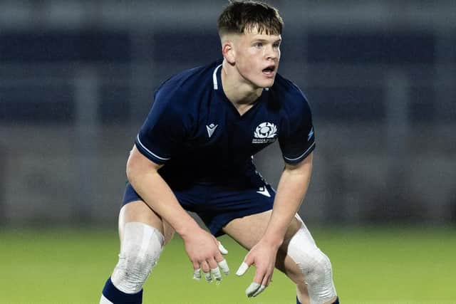 Hector Patterson playing for Scotland at 2024's Under-20 Six Nations against France at Edinburgh's Hive Stadium in February (Photo by Ewan Bootman/SNS Group/SRU)
