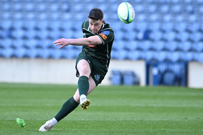 Hawick full-back Kirk Ford kicking a penalty during the Borderers' 32-29 Scottish cup final win against Edinburgh Academical at the capital's Murrayfield Stadium on Saturday (Photo: Paul Devlin/SNS Group/SRU)