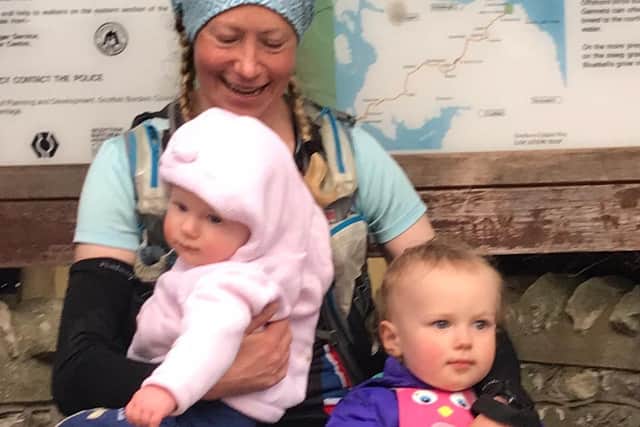 Eddleston runner Anna Rutherford with her children, Kit, two, and nine-month-old Ella
