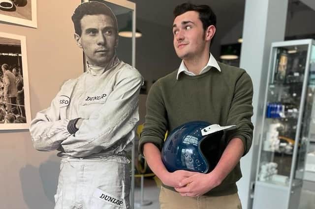 Matthew Forster, who plays the lead in Jim Clark the Musical, meets his hero at the Jim Clark Motorsport Museum, Duns.