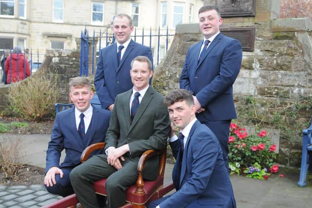 Selkirk's Royal Burgh Standard Bearer Thomas Bell with Attendants Mathew Stanners, Thomas Stanners, Fraser Easson and Sam Coltherd. Photo: Grant Kinghorn.