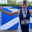 Peebles teenager Louis Whyte with the silver and bronze medals he won for long jump and triple jump at the Schools International Athletics Board's track and field competition at Grangemouth on Saturday