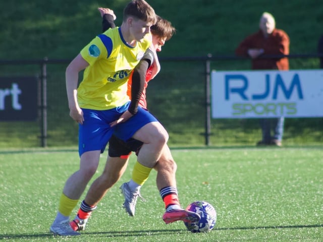 Zack Tomany in action for Gala Fairydean Rovers during their 5-1 win away to Dunipace at Westfield Park on Saturday (Photo: Gala Fairydean Rovers)