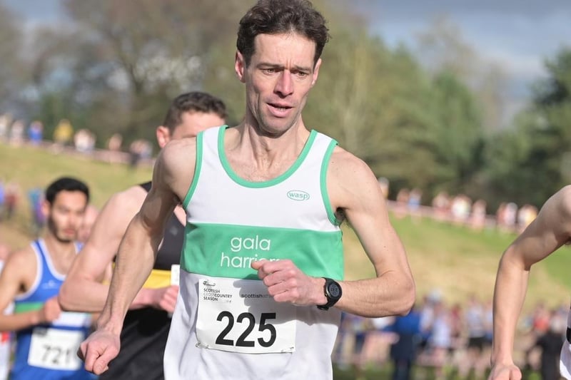 Gala Harrier Darrell Hastie was first man over 40 in 33:31 at 2024's Scottish cross-country championships at Falkirk on Saturday