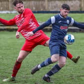 Dean Burgess in action for Vale of Leithen as they beat Edinburgh United 3-0 at home at Victoria Park in Innerleithen in April (Photo: Hilary Isaac)