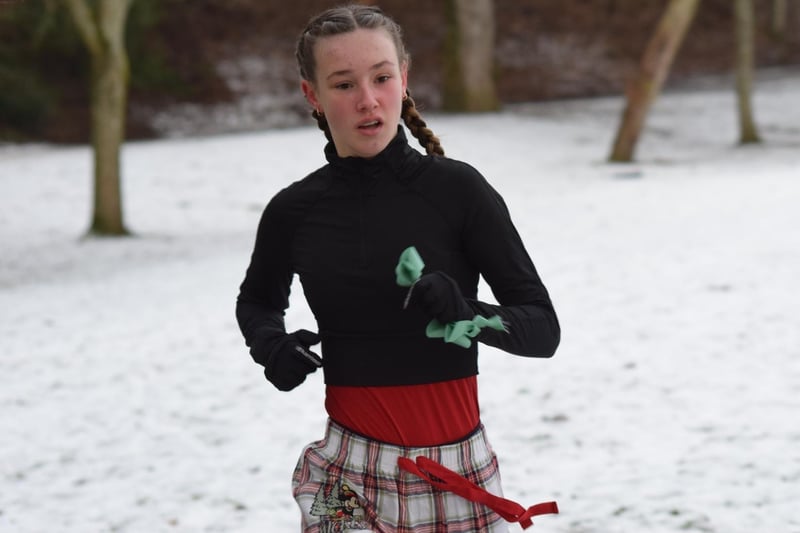Jessica Smith on the run at Teviotdale Harriers’ festive relays on Sunday