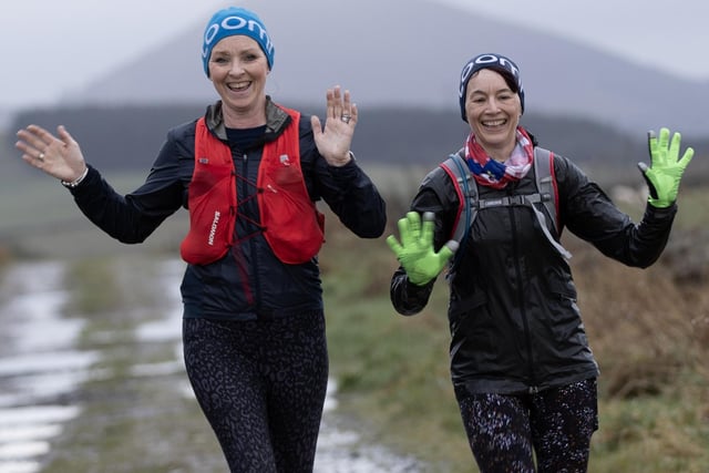 Fiona Shepherd and Dawn Grant taking part in Lauderdale Limpers and Gala Harriers' social run from Tweedbank to Lauder on Tuesday
