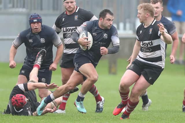 Aaron McColm on the attack for Selkirk during their 21-19 away win at Kelso on Saturday (Photo: Brian Sutherland)