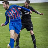 Lewis Swaney in action for Hawick Royal Albert United against Burntisland Shipyard on Saturday (Photo: Bill McBurnie)