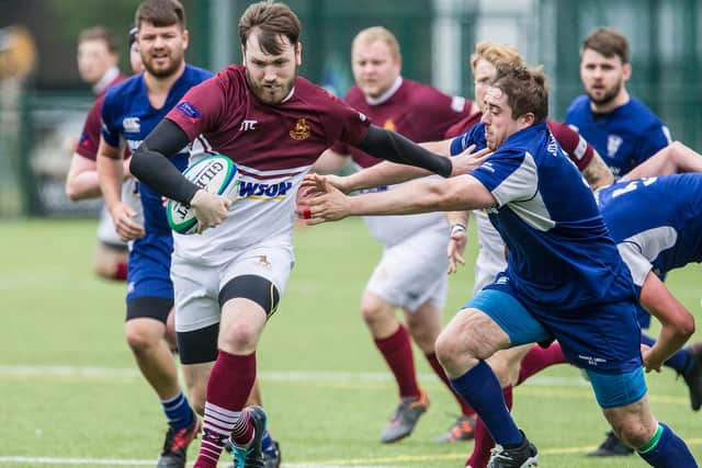 Gala YM's Stephen Patterson on the ball against Hawick Linden (Pic: Bill McBurnie)