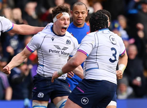 Delight for Rory Darge after scoring a Six Nations try for Scotland against France last month at BT Murrayfield (picture by Stu Forster/Getty Images)