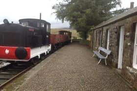 Saughtree Station, complete with train and track, is on the market for £500,000.