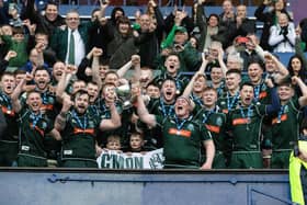 Hawick players and supporters celebrating their Scottish cup win on saturday at Edinburgh's Murrayfield Stadium (Photo by Mark Scates/SNS Group/SRU)