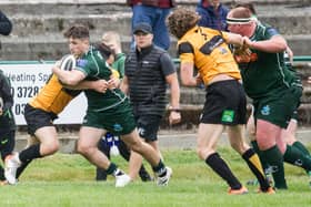 Hawick's Deaglan Lightfoot on the ball against Currie Chieftains on the opening day of the season in September (Photo: Bill McBurnie)