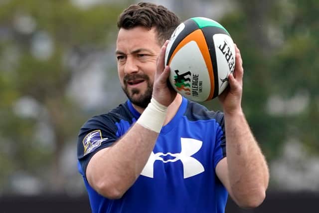 Doddie Aid 2022 Team South co-captain Greig Laidlaw pictured warming up with current team NTT Communications Shining Arcs in Tokyo in Japan (Photo by Toru Hanai/Getty Images)