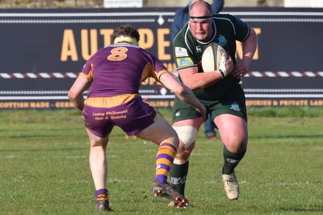 Hawick captain Matt Carryer on the ball against Marr in Troon (Photo: Malcolm Grant)