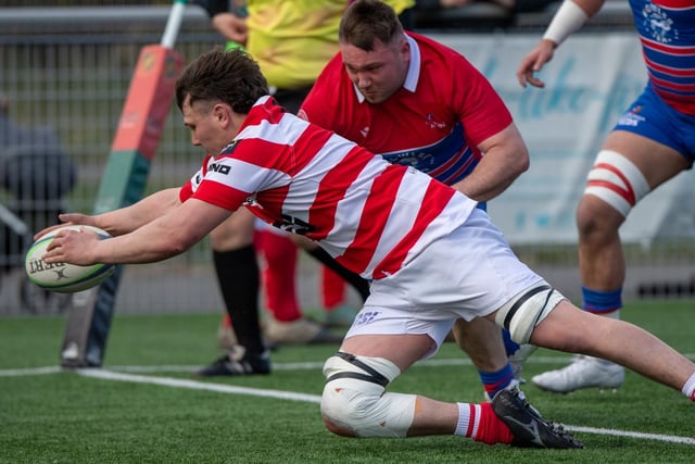 South of Scotland on the ball during their 36-18 win versus Caledonia Reds at Canal Park in Inverness on Saturday to secure 2024's national rugby inter-district championship title (Photo: Bryan Robertson)