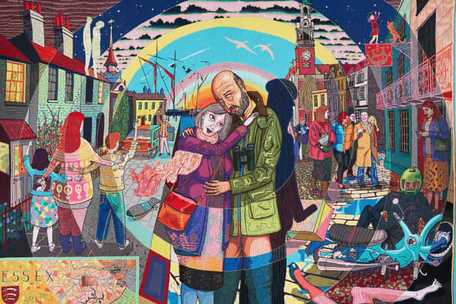 Another of the artworks in Grayson Perry’s Essex House Tapestries, coming to Galashiels next week.