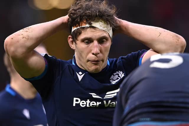 Former Melrose player Rory Darge during Scotland's Six Nations game against Wales this month (Photo by Stu Forster/Getty Images)