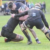 Ruaridh Murray being tackled during Selkirk's 40-36 loss away to Currie Chieftains on Saturday (Photo: Grant Kinghorn)