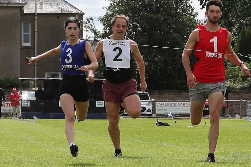 Tweed Leader Jed Track's Rojin Barskanmay, winner of the 100m open at Sunday's Kelso Border Games in 10.54 seconds