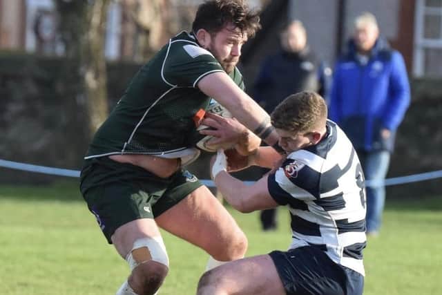 Captain Shawn Muir in action during Hawick's 19-17 win away to Heriot's Blues on Saturday (Photo: Malcolm Grant)