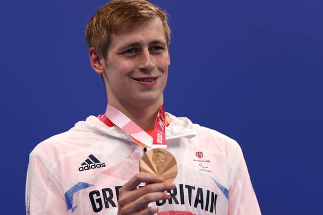 Bronze medal-winner Stephen Clegg after the men’s 100m backstroke S12 at the Tokyo 2020 Paralympic Games last Friday (Photo by Dean Mouhtaropoulos/Getty Images)