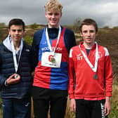 From left, Gala Harrier Zico Field, Moorfoot Runner Thomas Hilton and Lasswade's Rowan Taylor at the latest Scottish junior hill-running championships at East Lomond in Fife (Photo: Neil Renton)