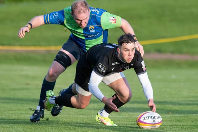 Southern Knights try-scorer Aidan Cross on the ball against Boroughmuir Bears on Friday at Meggetland Sports Complex in Edinburgh (Photo by Mark Scates/SNS Group/SRU)