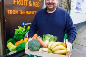 Grant Terry at his new fruit & veg shop/deli, Canongate, Jedburgh.