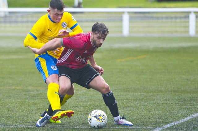 Zander Murray in action for Gala Fairydean Rovers against Cumbernauld Colts in February (Photo: Bill McBurnie)