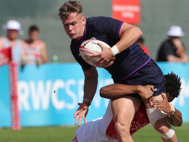 Darcy Graham playing for Scotland versus France in the Sevens World Rugby Dubai Series in December 2017 in Dubai (Photo: Karim Sahib/AFP via Getty Images)