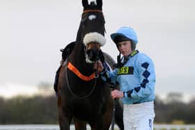 Borders jockey Jamie Hamilton pictured with Fencote Belle at Wetherby Racecourse in 2017 (Photo by Nathan Stirk/Getty Images)
