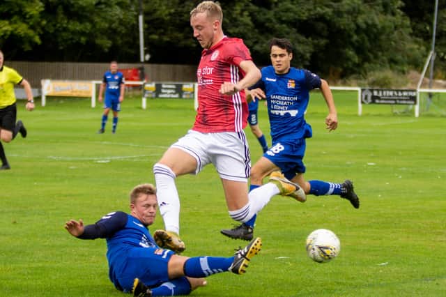 Daryl Healy in action for Gala Fairydean Rovers during their East of Scotland Qualifying Cup tie against Tweedmouth Rangers on Saturday (Photo: Thomas Brown)