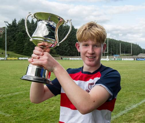 The Richard Wilkinson Cup (Wilko) Memorial Trophy won by Peebles U16s captain Kell Maciver