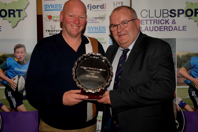 2023's ClubSport Ettrick and Lauderdale award for coach of the year went to Gala Fairydean Rovers stalwart Garry Fraser for the work he is doing to popularise girls’ football in the Borders as a pathway co-ordinator for Melrose. His award was presented by Stuart Scott.
