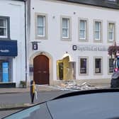 The damage left behind at the Royal Bank of Scotland in Peebles after the overnight cash machine raid.
