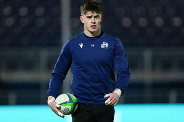 Scotland's Kerr Johnston warming up ahead of their 29-14 Under-20 Six Nations loss to France on Friday at Edinburgh's Hive Stadium (Photo by Ewan Bootman/SNS Group/SRU)