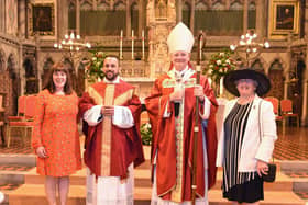 Father Bobby on his ordination day with Archbishop Cushley, his sister Louise and mum Helen. (Photo: Paul McSherry)