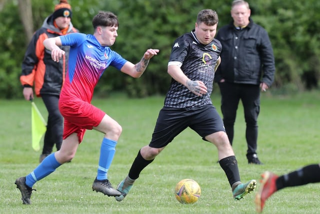 Aaron Swailes in possession during Hawick United's 4-2 win at home at Wilton Lodge Park on Saturday to St Boswells in the Border Amateur Football Association's B division (Photo: Brian Sutherland)