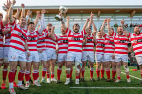 South of Scotland celebrating beating Caledonia Reds 36-18 at Canal Park in Inverness on Saturday to secure 2024's national inter-district rugby championship title (Photo: Bryan Robertson)