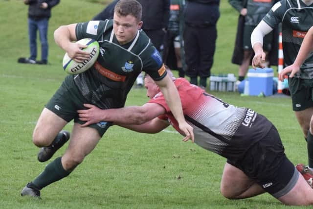 Calum Renwick on the ball for Hawick versus Glasgow Hawks on Saturday in rugby's Scottish Premiership (Photo: Malcolm Grant)