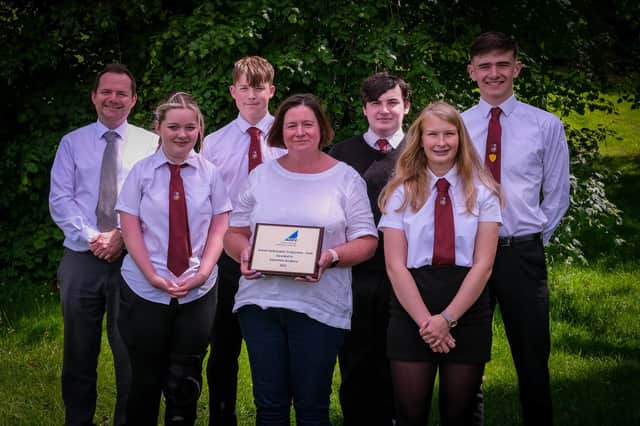 Galashiels Academy staff and pupils with the gold award.