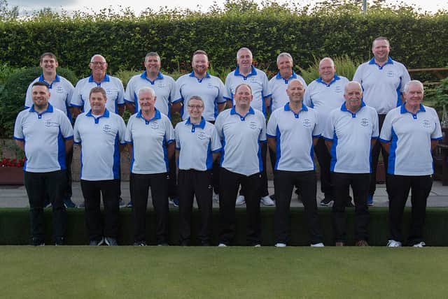 The triumphant Jedburgh Bowling Club squad which beat Galashiels in the League Cup Final at St Boswells on Friday (picture by Bill McBurnie)