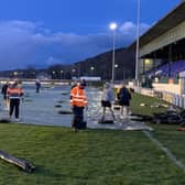 Hawick's Mansfield Park rugby ground being covered up this week ahead of Saturday's Tennent's Premiership play-off final (Pic: Hawick RFC)