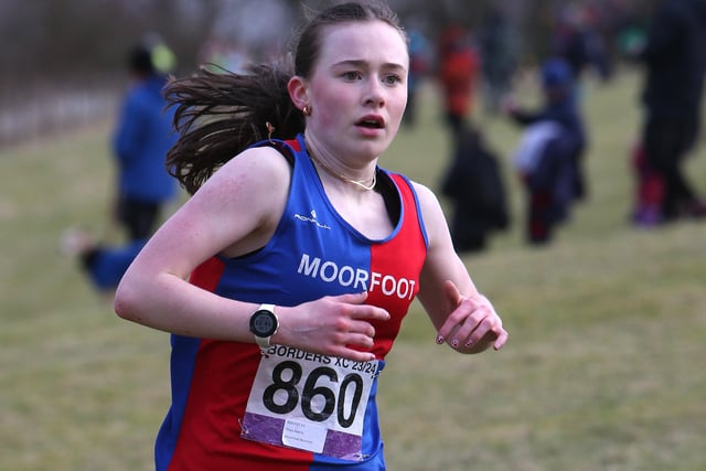 Moorfoot Runners under-13 Thea Harris finished 20th in 14:34 at Sunday's Borders Cross-Country Series junior race at Denholm