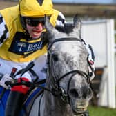 25/1 outsider Silver Vision winning Sunday's opening race at Kelso for Selkirk trainer Stuart Coltherd and jockey Edward Austin (Photo: Alan Raeburn)