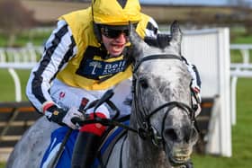25/1 outsider Silver Vision winning Sunday's opening race at Kelso for Selkirk trainer Stuart Coltherd and jockey Edward Austin (Photo: Alan Raeburn)