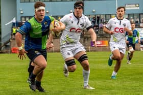 Hawick's Corey Tait on the ball for Boroughmuir Bears during their 26-21 wooden-spoon play-off win at home to Southern Knights on Saturday (Photo: Bryan Robertson)